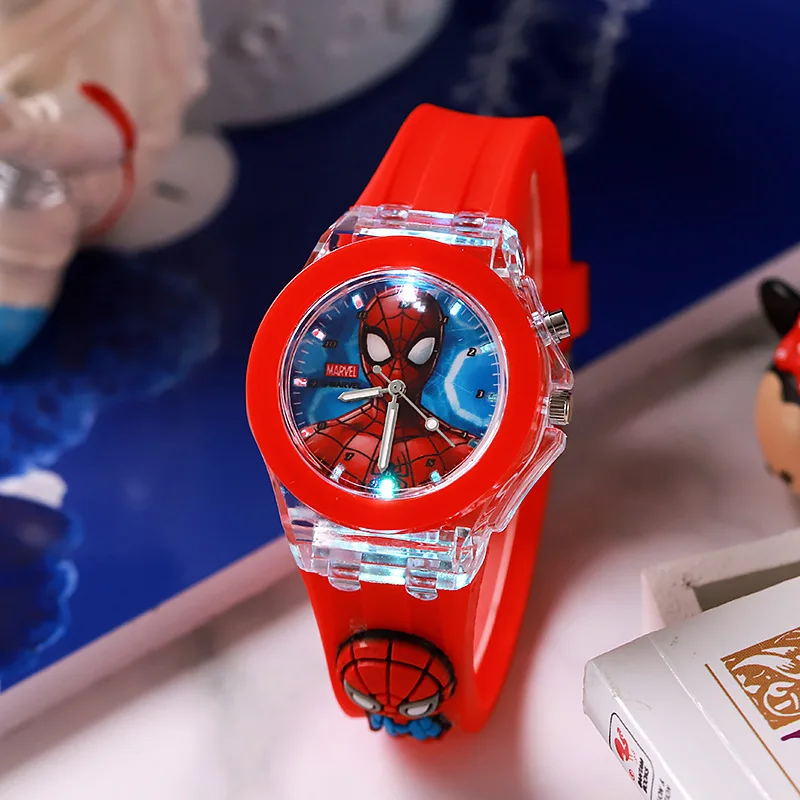 Modische 3D Spiderman Kinderuhren für Jungen mit Blitzlicht Cartoon-Figur Quarzuhr für Schüler Geburtstagsgeschenke