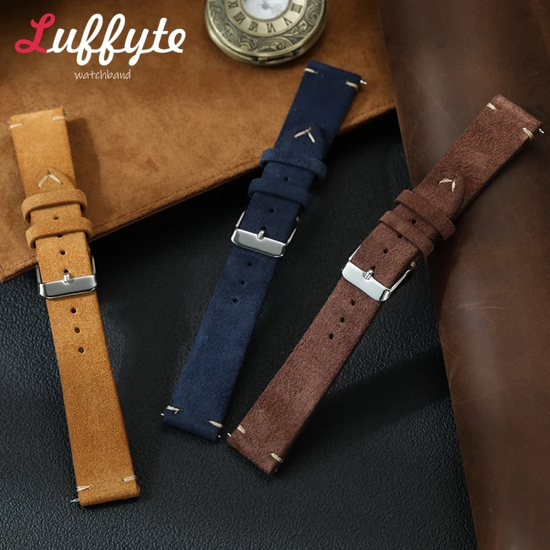 خمر جلد الغزال حزام (استيك) ساعة 18 مللي متر 20 مللي متر 22 مللي متر اليدوية الرجال النساء ساعة اليد حزام الإفراج السريع Smartwatch حزام الساعات