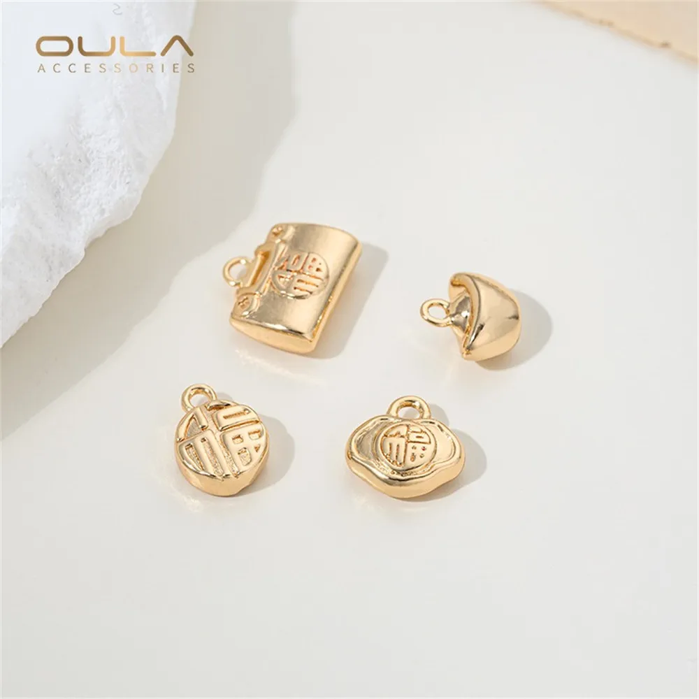 

1pcs 14K Gold-plated "Fu" Character Pendant, Cat Gourd Lock, Chinese-style Ingot Five-pointed Star Pendant, Diy Accessory