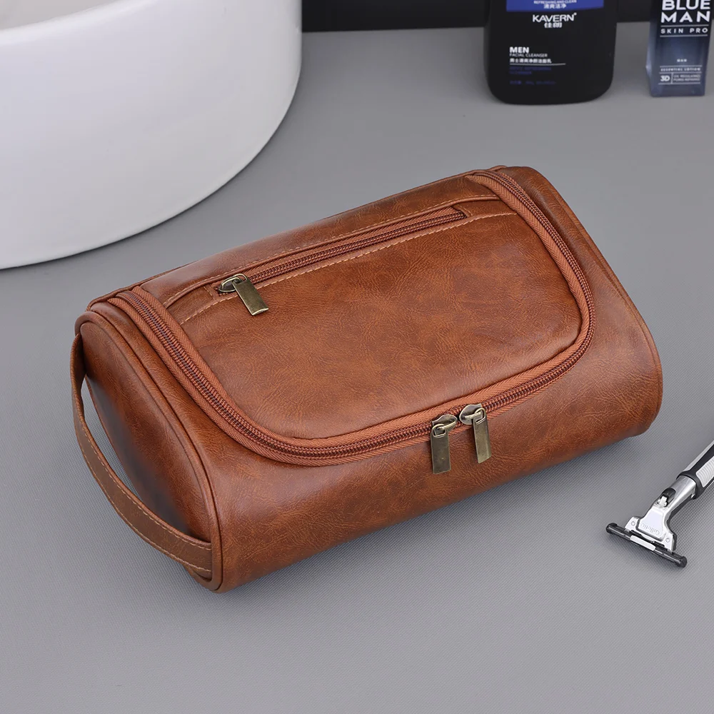 Hohe Qualität Reise Kulturbeutel Für Frauen Männer Retro PU Leder Kosmetik Taschen Weibliche Wasserdichte Reise Make-Up Tasche – Detail 12
