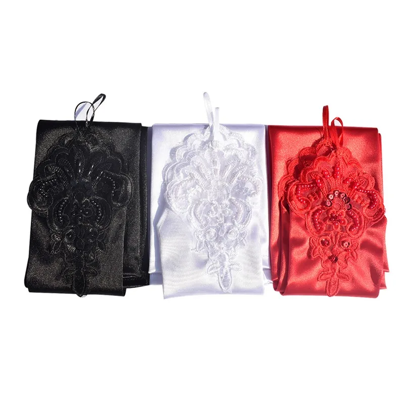 43cm Long Satin Sexy Lace Embroidery Hook Finger Gloves Retro Party Women Etiquette Drive Cosplay Dinner Dance Mittens