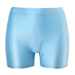 Short taille haute ultra fin brillant pour femme, sous-vêtement de yoga élastique, caleçon grande taille