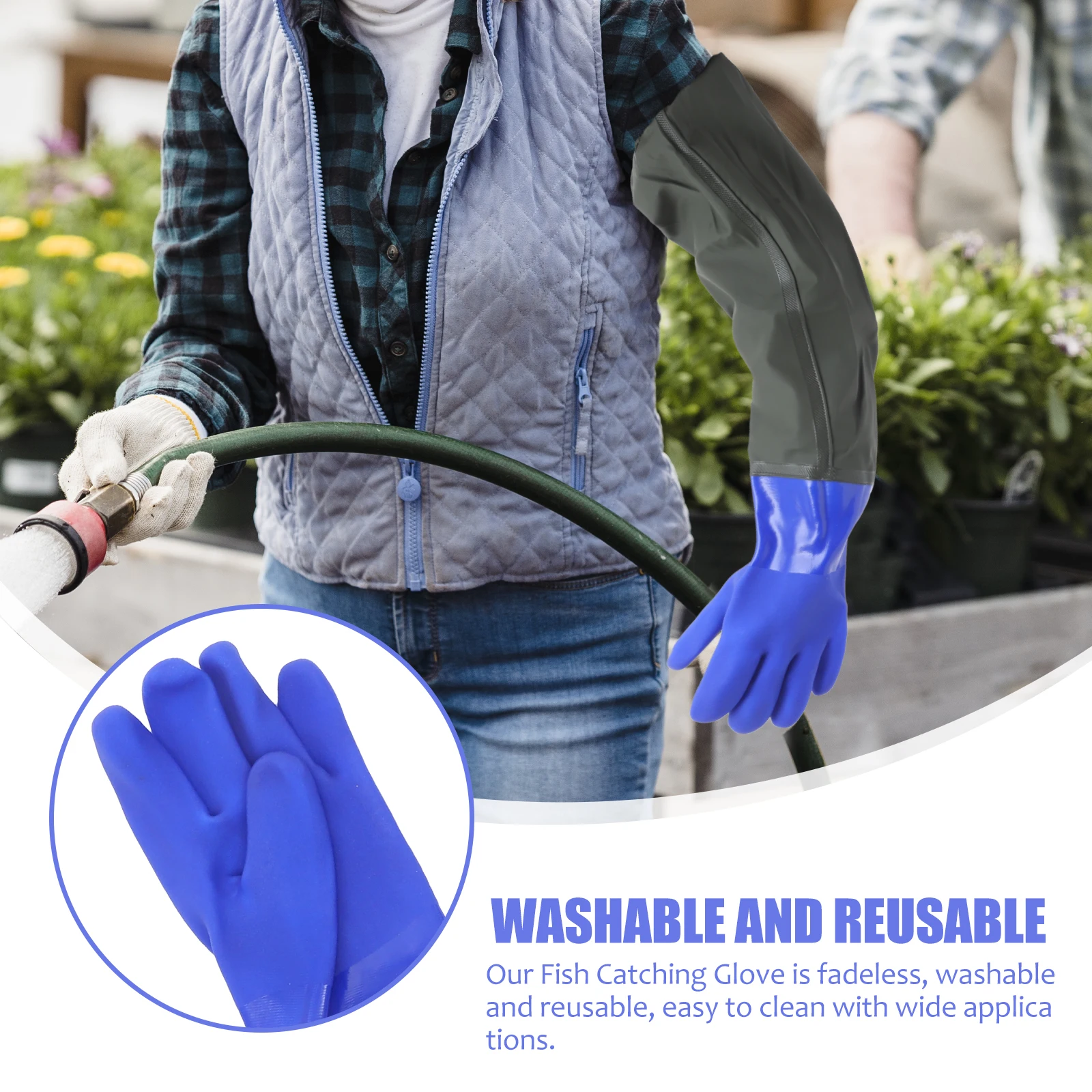 1 Pair Waterproof Fish Catching Gloves Reusable Long Outdoor Fishing Gardening Gloves Portable Multi-Function Professional