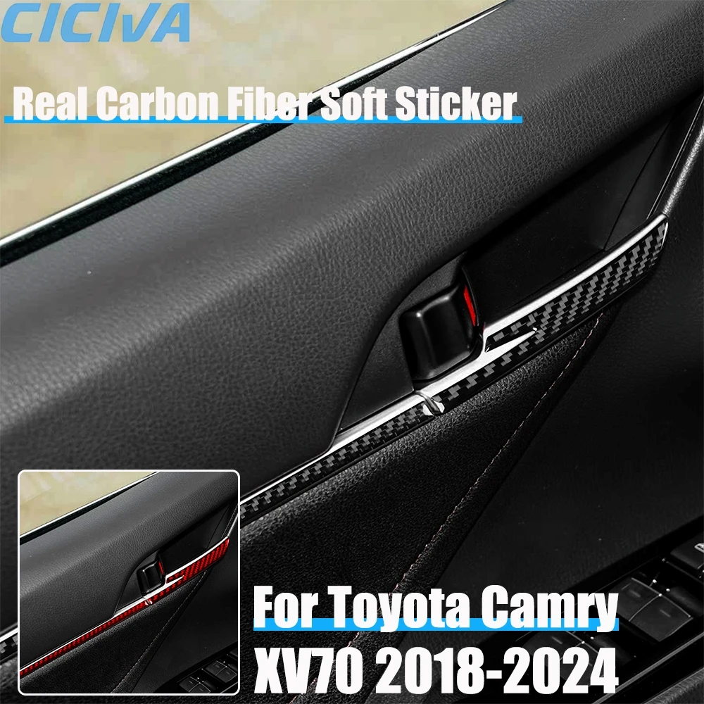 

Автомобильные аксессуары из настоящего углеродного волокна, крышка ручки передней двери, мягкая наклейка для Toyota Camry XV70 2018 2019 2020 2021 2022 2023 2024