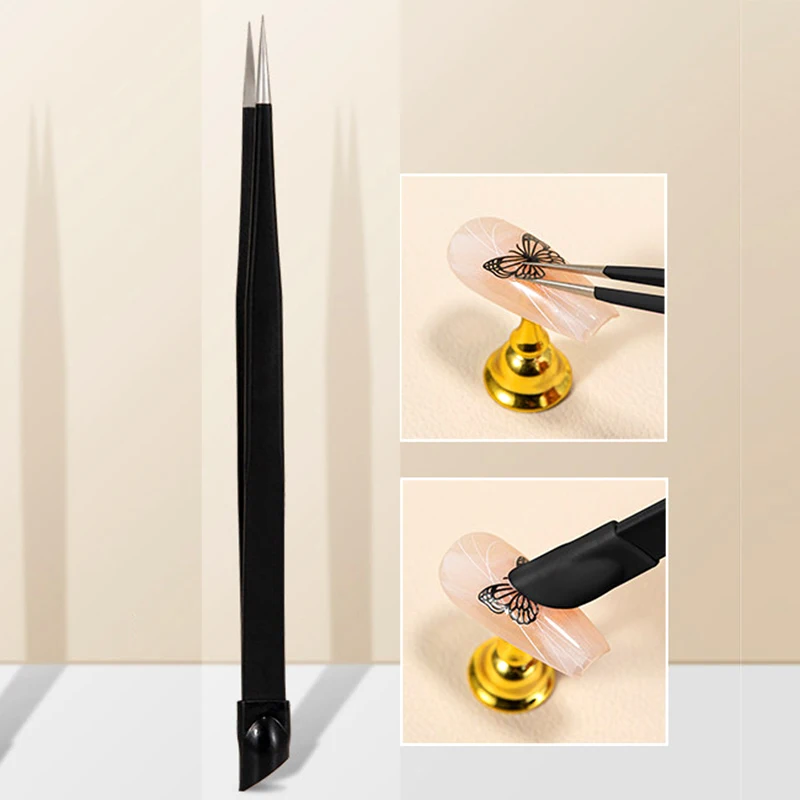Double‑Head Nail Art Tweezers Stainless Steel Precision Tip Multi‑Function Manicure Tool for Picking Rhinestones Stickers Tool