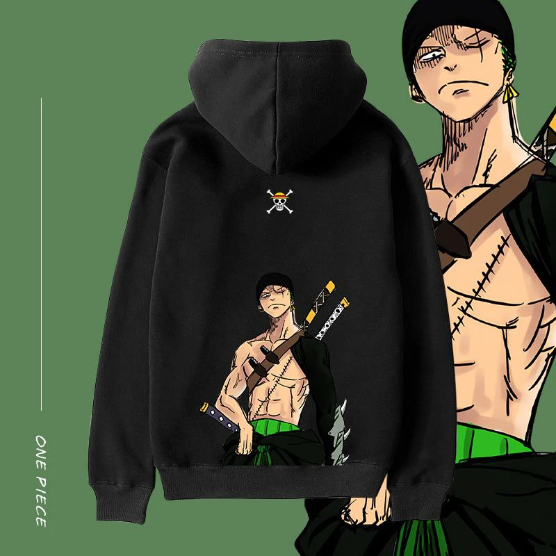 One Piece Roronoa Zoro Anime Peripheral Student Hooded Plus Size Pure Cotton Warm Hoodie Men's Top Clothing