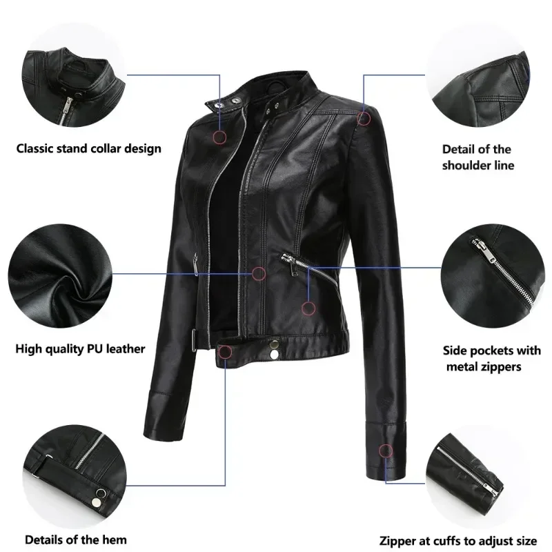 YTJHRG Jackets Women's Leather Coats Female Clothing Fashion Long Sleeve 2024 New Spring Autumn Winter Outwear Motor Biker Tops