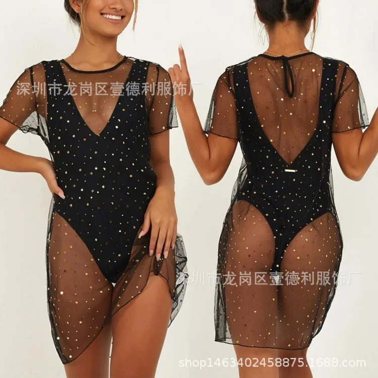 Hot Selling Sexy Sequin Mesh Dress Mid to Long T-shirt Skirt for Women