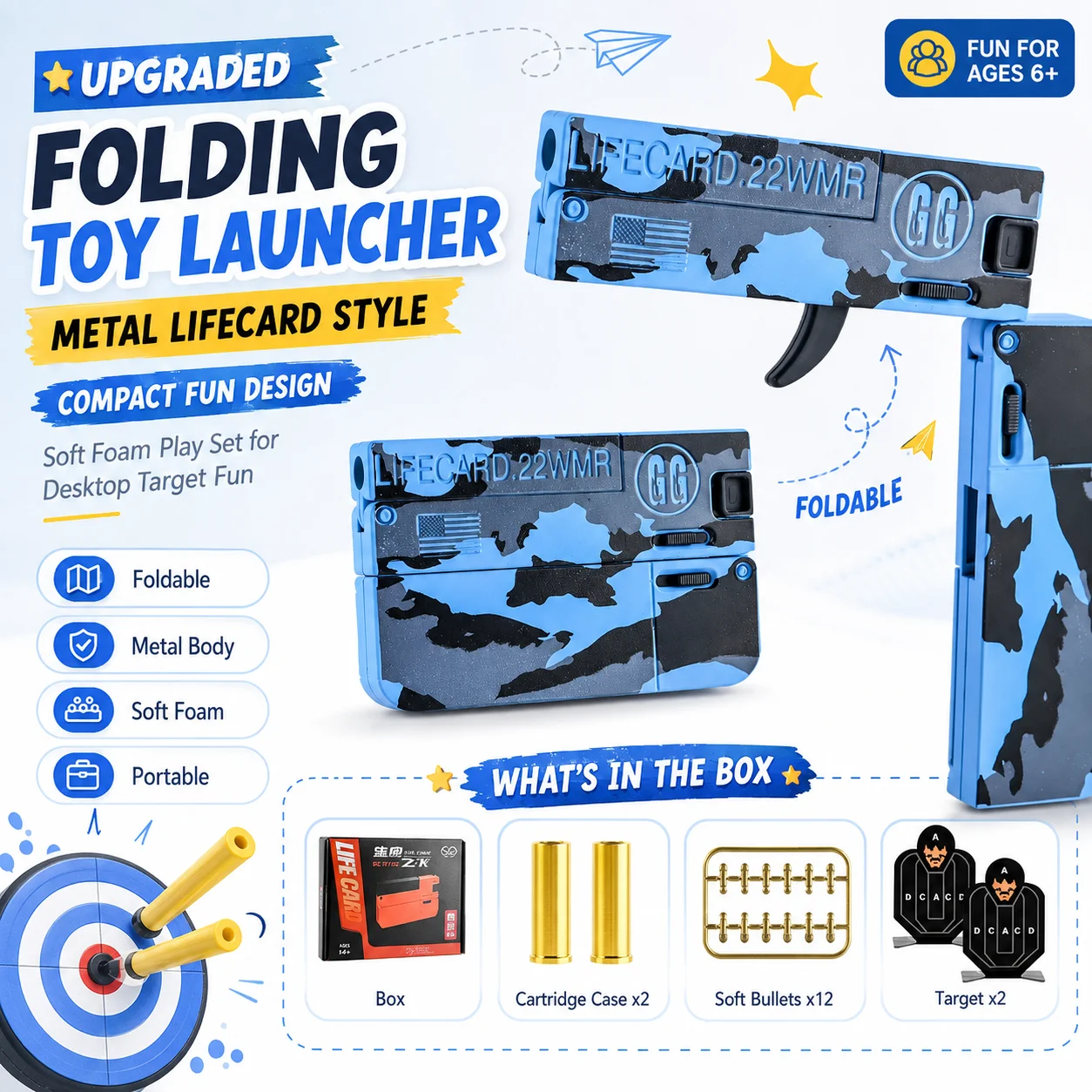 Compact Pocket‑Size Lifecard‑Style Shooting Prop, Spring‑Powered Indoor Outdoor Leisure Game with Full Accessories