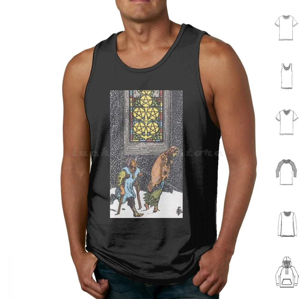 Tarot Rider-Waite, cinco de pentáculos, camisetas sin mangas, chaleco sin mangas, cinco 5 cinco de pentáculos, pentáculo, cinco de pentáculos