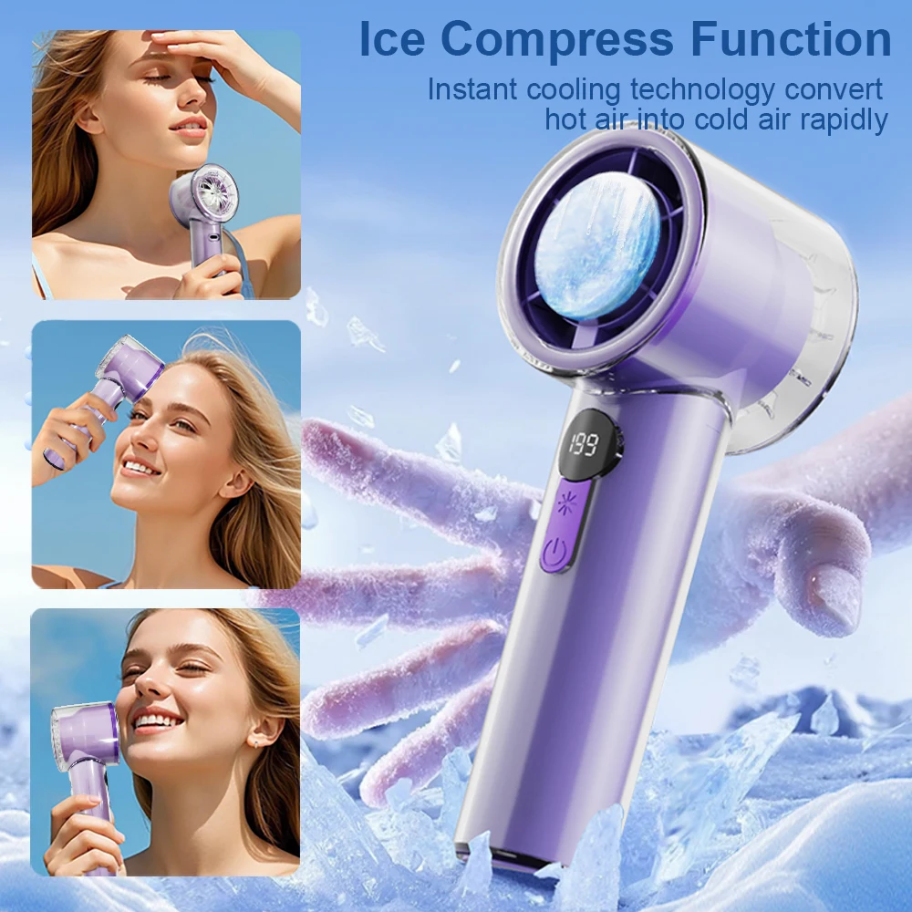 Мини-портативный ручной охлаждающий вентилятор, 199-скоростной регулируемый воздушный турбовентилятор, складной ручной вентилятор для путешествий, персональный настольный вентилятор для льда