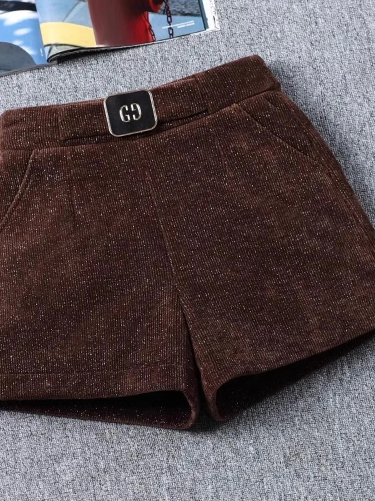 Fashionable Elastic Waist Velvet Shorts Women's Loose Wide Leg Casual Pants Thickened Outdoor Boot Pants Winter New Arrival