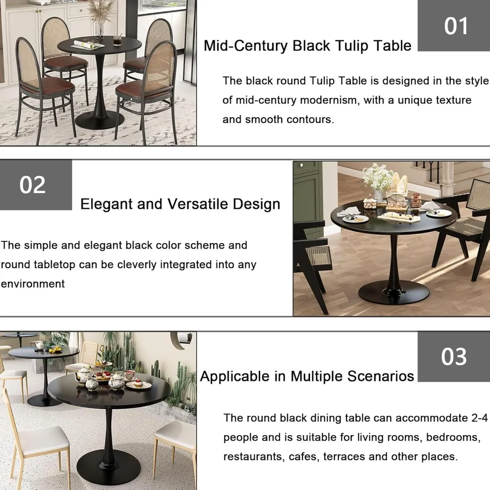 طاولة طعام عصرية بقاعدة سوداء مستديرة 31.5 من منتصف القرن، مناسبة لعدد 1-4 أشخاص #5