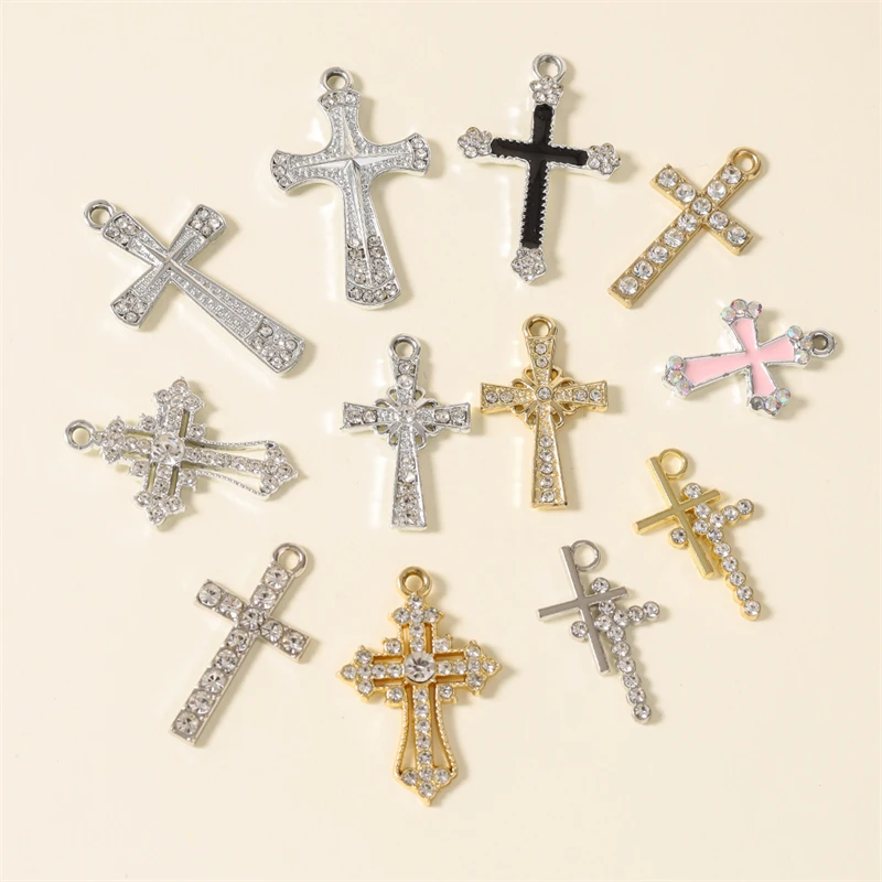 20 Stück gemischte, niedliche Kristall-Metall-Kreuz-Anhänger für die Schmuckherstellung, geeignet für Ohrringe, Halsketten, Armbänder und DIY-Bastelarbeiten. – Detail 3
