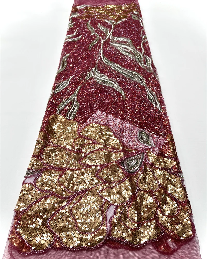 Wholesale African Luxury Sequins Lace Fabric French Embroidery High Quality Luxury Heavy Beaded Bridal Wedding Lace 5 yards