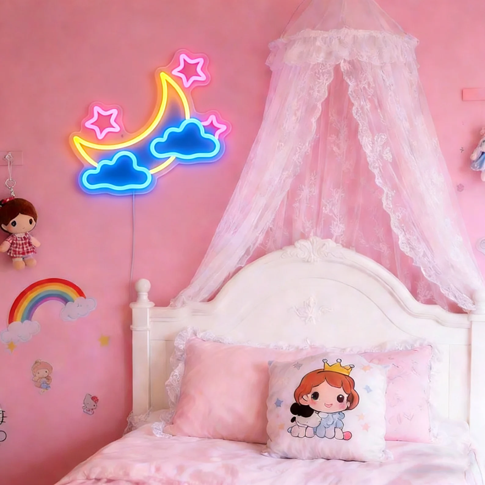 Moon Cloud Star Neon LED Sign,Bedroom Neon Decor,Dreamy Night Room Neon,Gift For Kids,Stars And Moon Neon Sign,Kids Room Neon