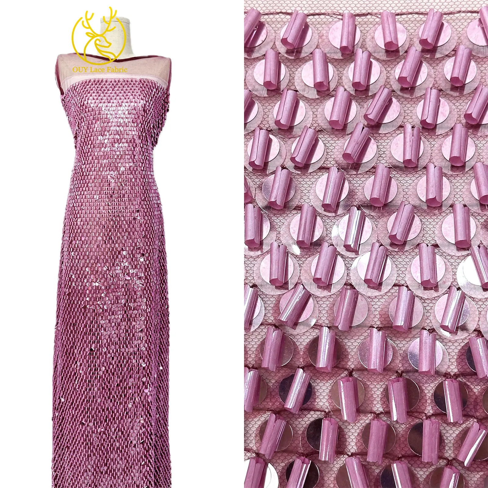 Nieuw ontwerp Franse opgerolde kantstof met pailletten 2026 Hoge kwaliteit Afrikaanse tule kant Nigeria kant met pailletten voor trouwjurken