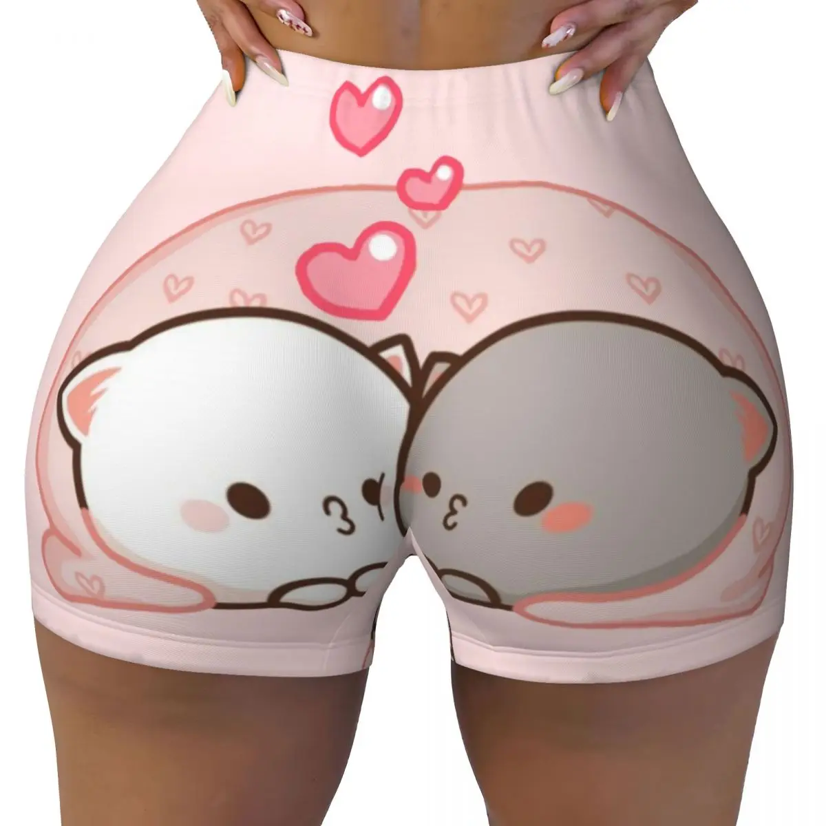 

Женские милые шорты для йоги Mochi Cat Peach And Goma Love Kiss, спортивные шорты для йоги, волейбольные байкерские шорты для спортзала