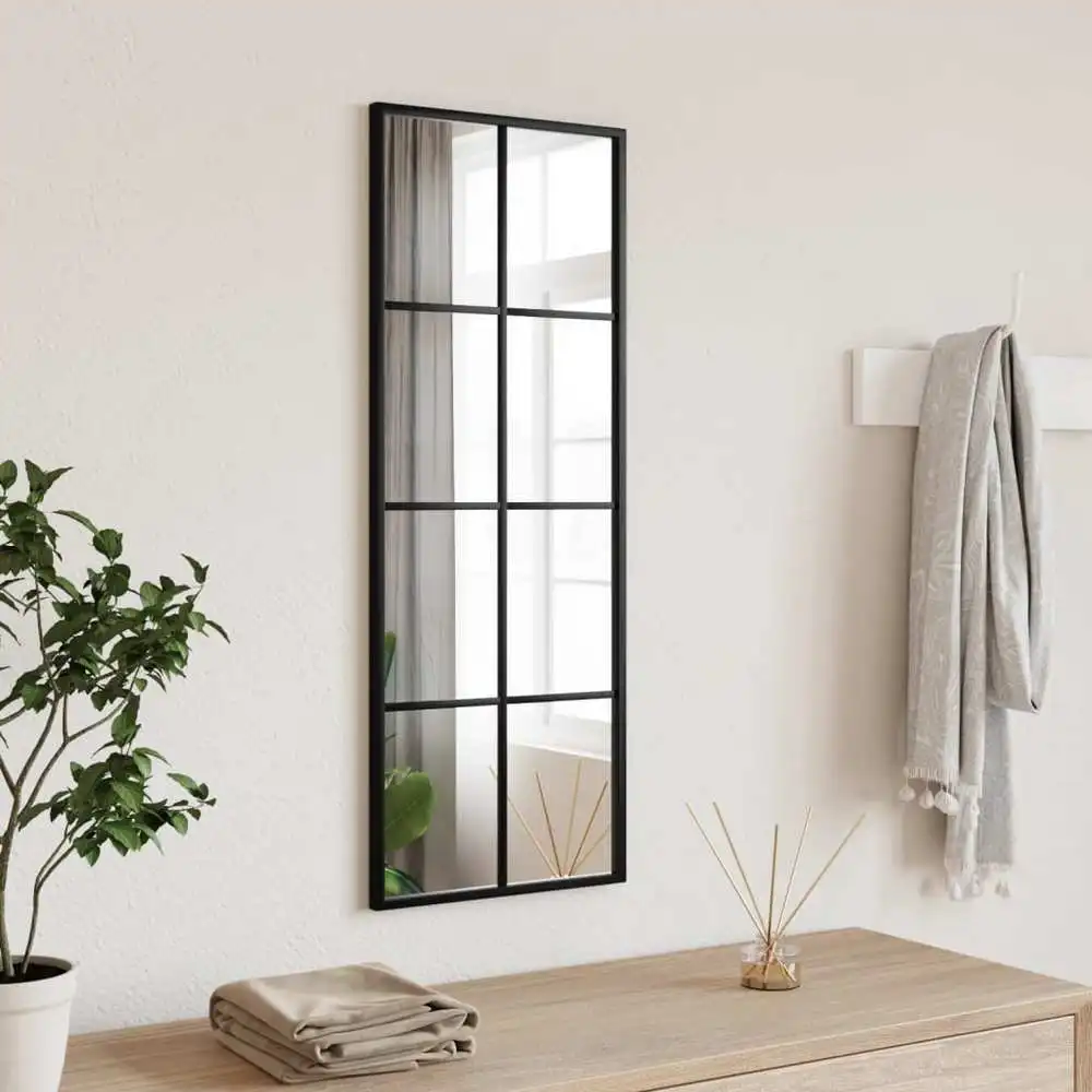 Miroir mural rectangulaire noir 30x80 cm, cadre en fer avec finition thermolaquée, design moderne minimaliste, réflexion claire, à suspendre verticalement ou horizontalement pour salle de bain, chambre à coucher, couloir