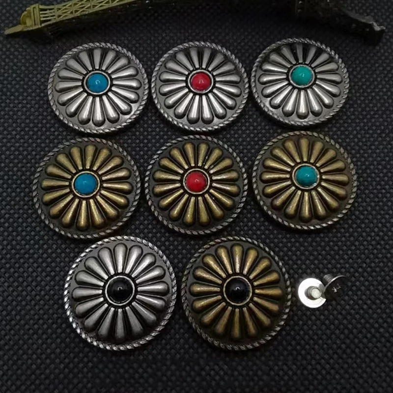 2pcs 1-Inch round Concho Screw Back Rivets Resin Turquoise Japanese Daisy Flower Bronze Gunmetal for Fashion Accessories