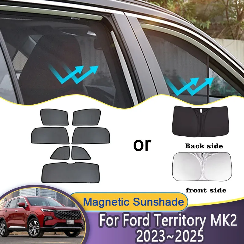 

Для Ford Territory CX743MCA, двухрядная версия 2023 2024 2025 Equator Sport Shield, сетчатые солнцезащитные козырьки, магнитные аксессуары для оконных козырьков