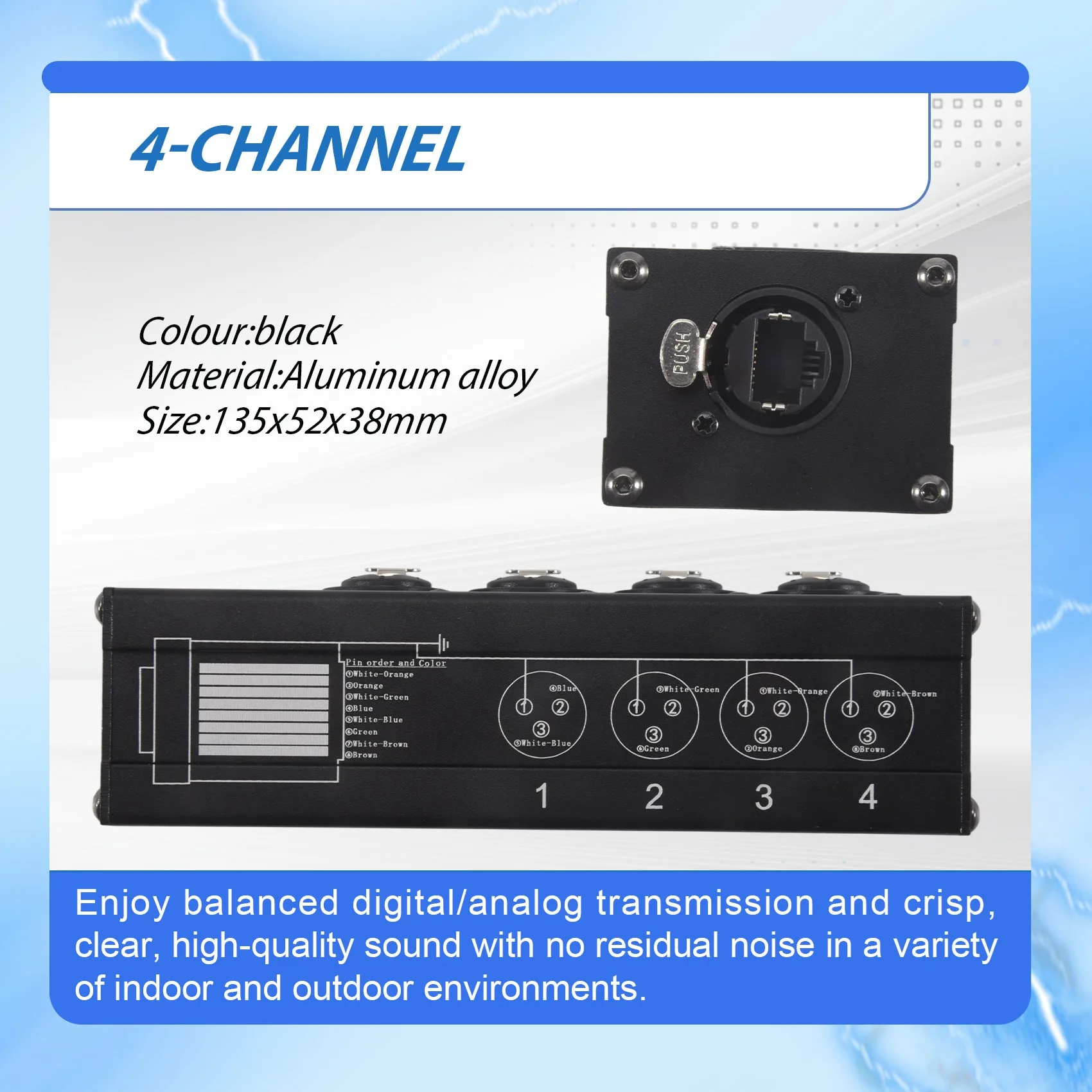 A31T 4-Channel XLR Audio DMX Network Extender over RJ45 Cable Male Female for Stage Studio Lighting