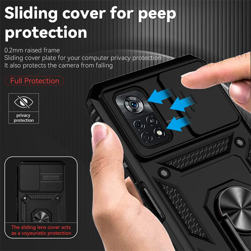 Poco X4 Pro 5G Case Slide Camera Shockproof Armor Cases For Pocco Poko Little X4Pro X 4 Pro 4Pro X4 Pro Metal Ring Protect Cover