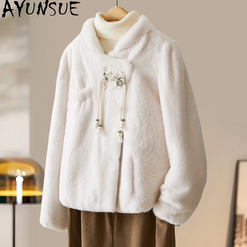 AYUNSUE 本物の毛皮のコート女性服天然女性ミンクレディースコート暖かい冬ジャケット 2025 新しいアウターウェア Шуба Женская