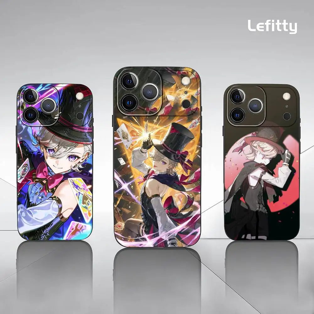 

Lyney Sexy Impact Game Phone Case For IPhone 17 16 15 14 13 12 11 Pro Max Plus Mini Black Frosted Soft Shell Funda