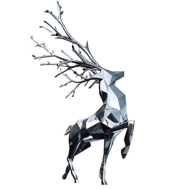 Empty steel ball outdoor stainless steel deer sculpture elegant garden decoration