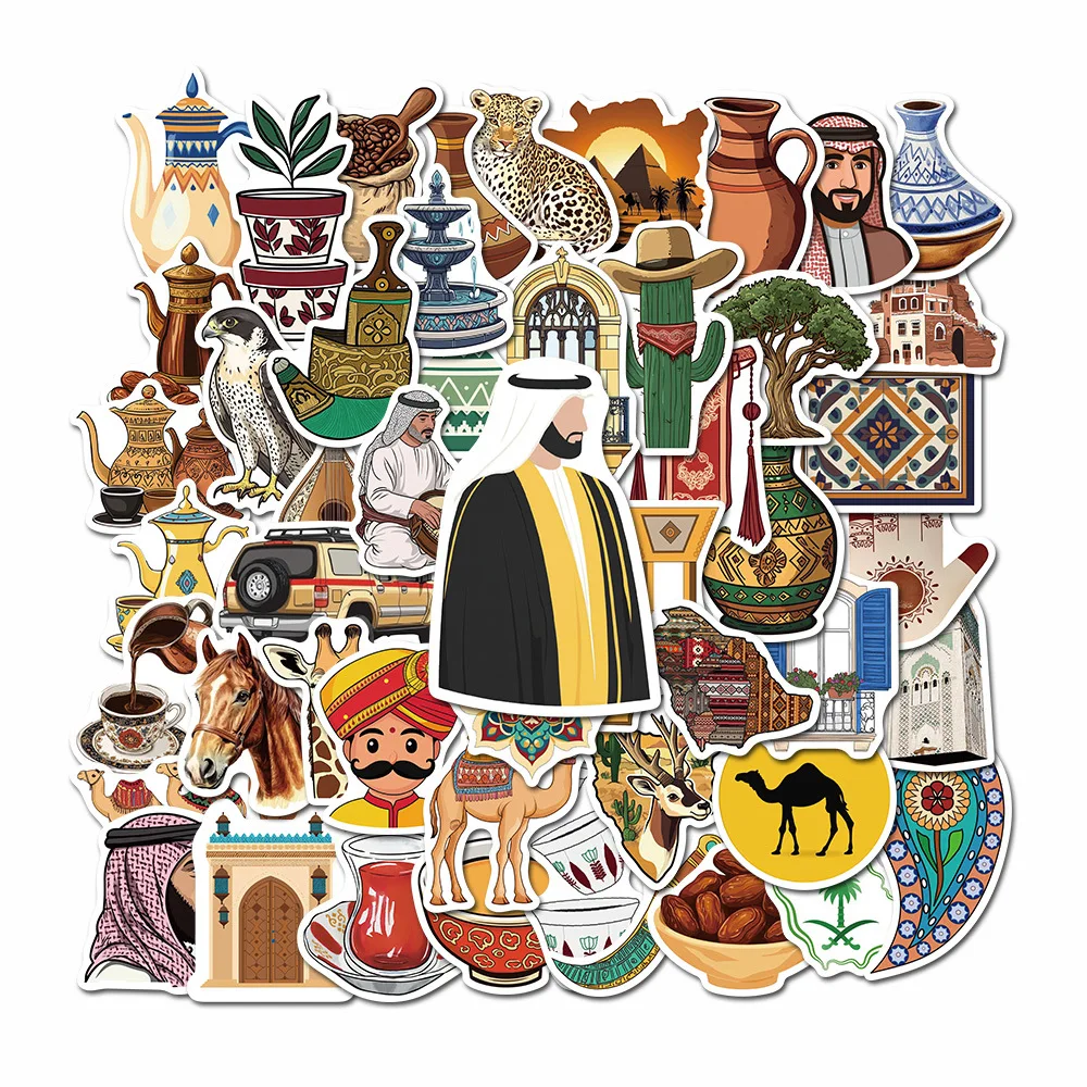 

50PCS Cartoon Middle Eastern Style Creative Decoration Waterproof Stickers DIY Pencil Box Wardrobe Refrigerator Decals Graffiti