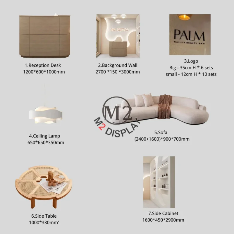 custom.M2 Display Reception Solution  Modern Beige Custom Salon Furniture Manicure Cabinet  Counter Nail Table Nail Shop D