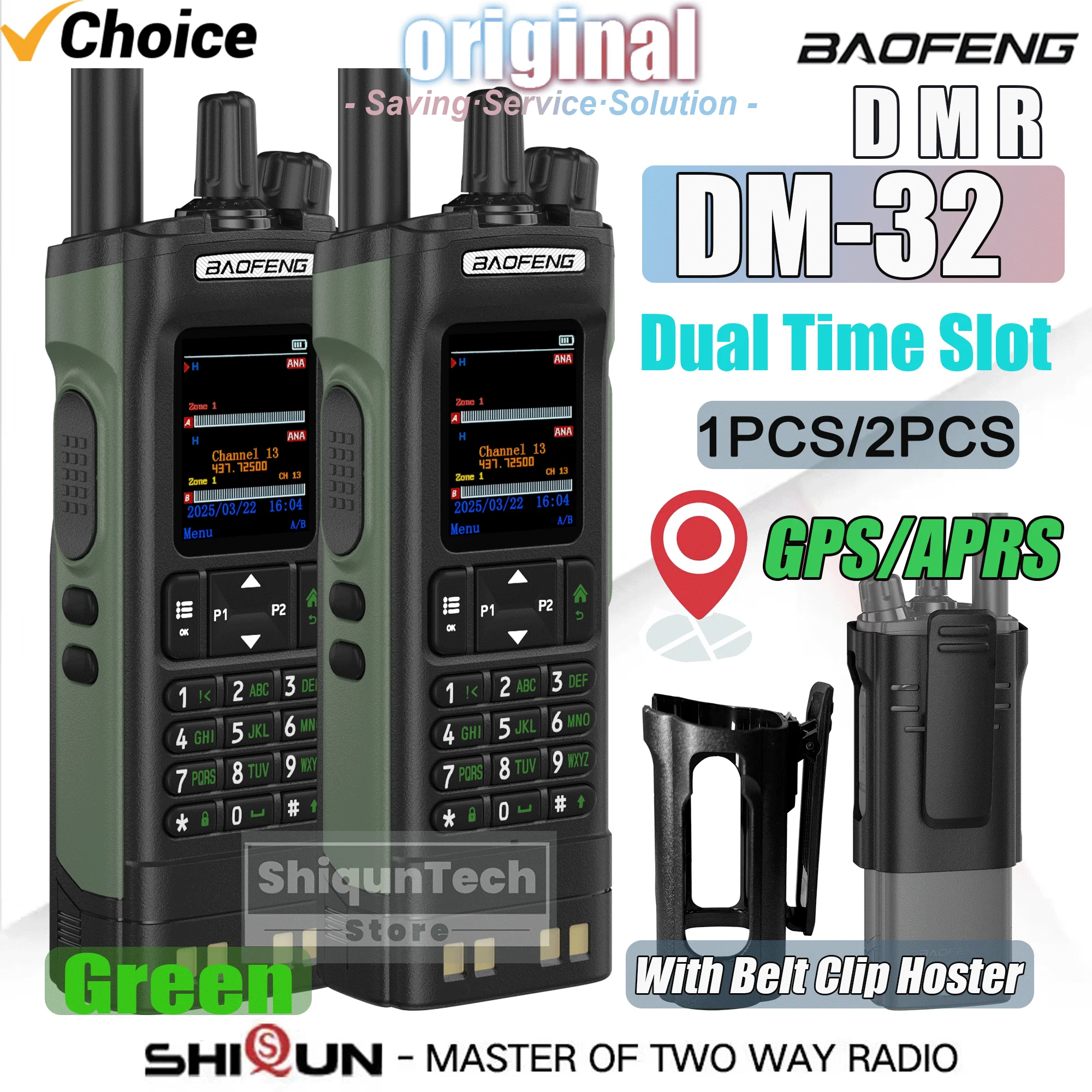 BAOFENG DM-32 with Belt Holster DMR Radio Digital GPS APRS Walkie Talkie AES256 Encryption 999CH Dual Mode Analog Dual Time Slot