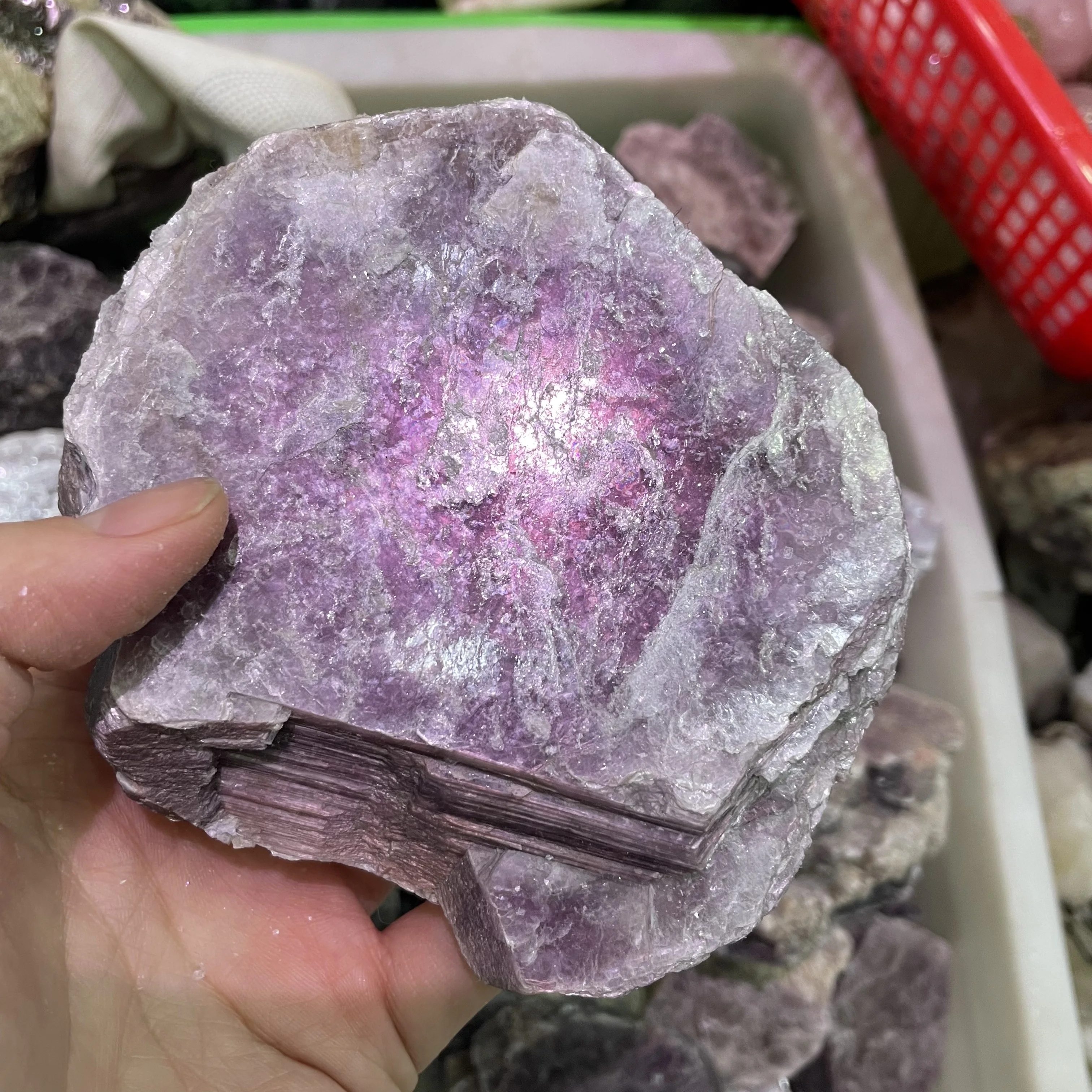 2026 Luminous Gems Slab Natural Purple Mica Ore Lepidolite Minerals Specimens Plate Home Decorations Slice Stone Bulks