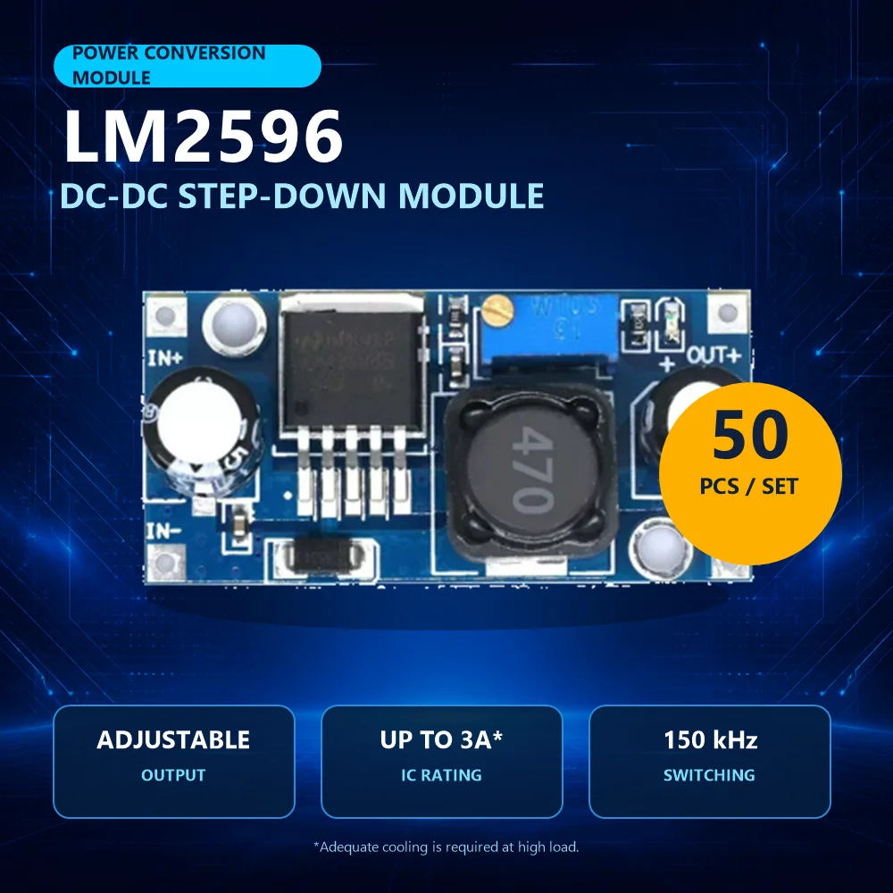 50PCS LM2596S DC-DC Buck Converter Module 3A Adjustable Step-Down Power Supply Voltage Regulator 24V to 12V 5V 3V
