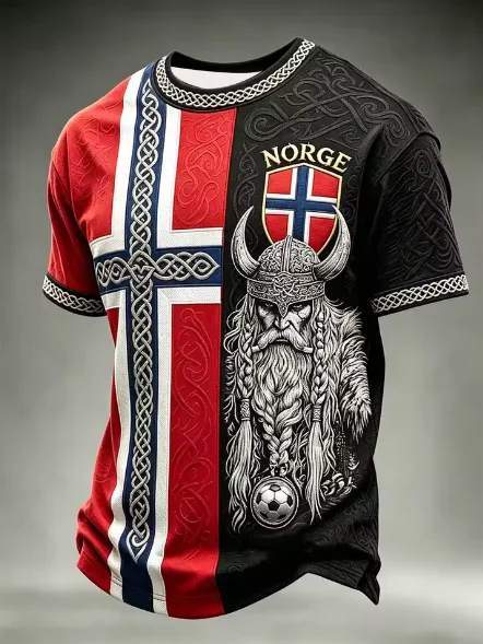 2026 Norway Viking Mythology Full Print Football Jersey, Family Matching Short Sleeve Sports Tee, Y2K Streetwear Breathable Tops