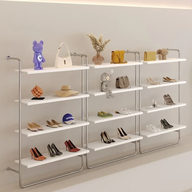 Shoe store display rack, stainless steel wall-mounted multi-layer black shoe rack