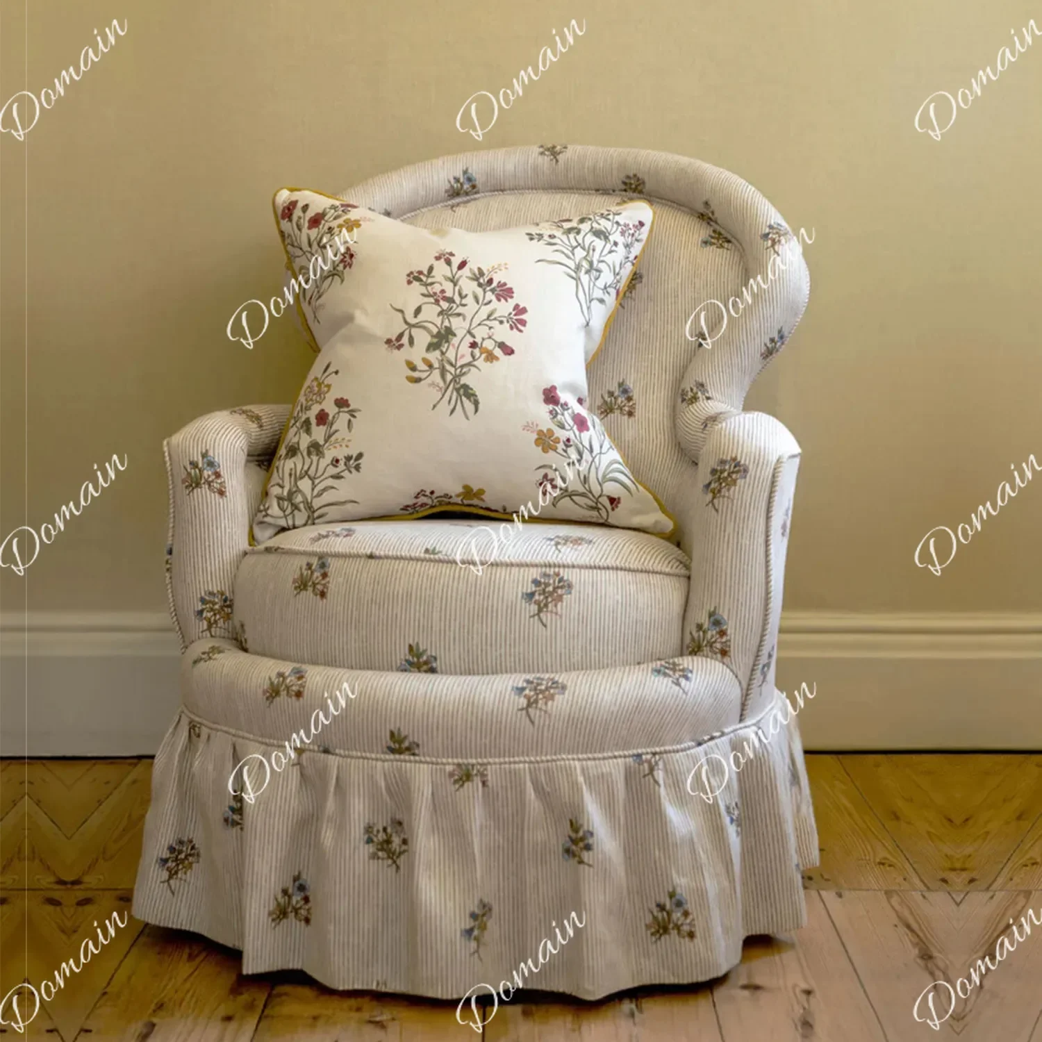 N10 American retro solid wood sofa chair small apartment living room printed leisure chair French country villa bedroom single c