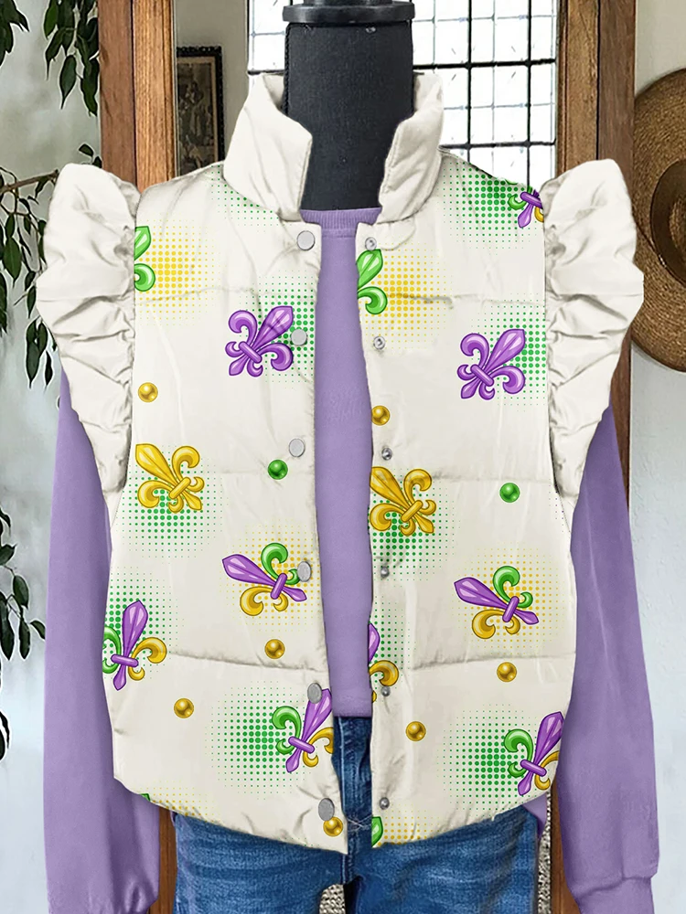 Fresh Mardi Gras Print Fly Sleeve Vest