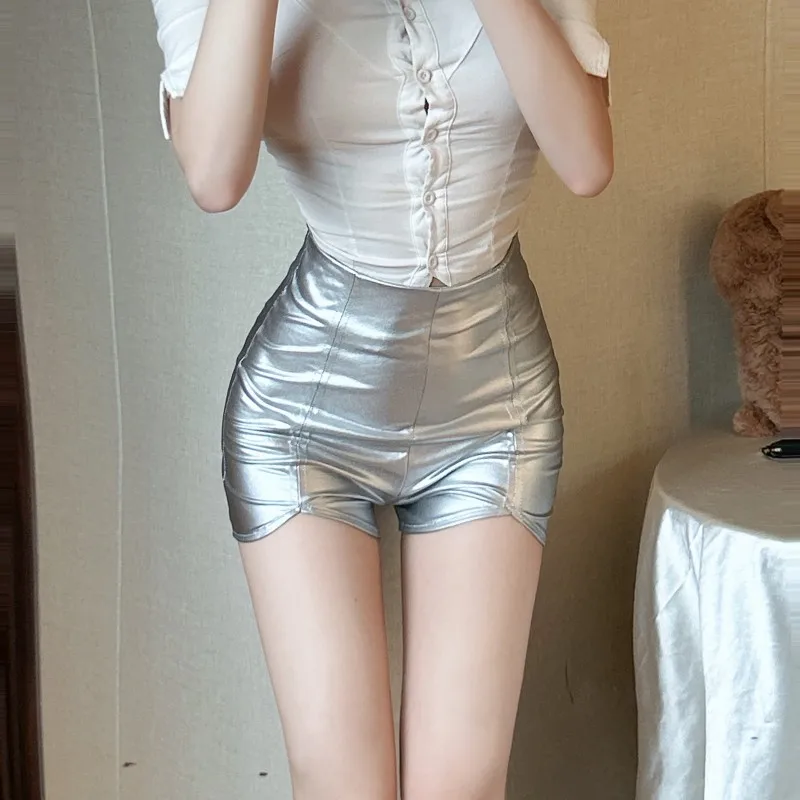 

Silver Spicy Girl Bar Short Hot Pants DJ Dancing World Elastic Tight Sexy Wrapped Hip Shorts for Women