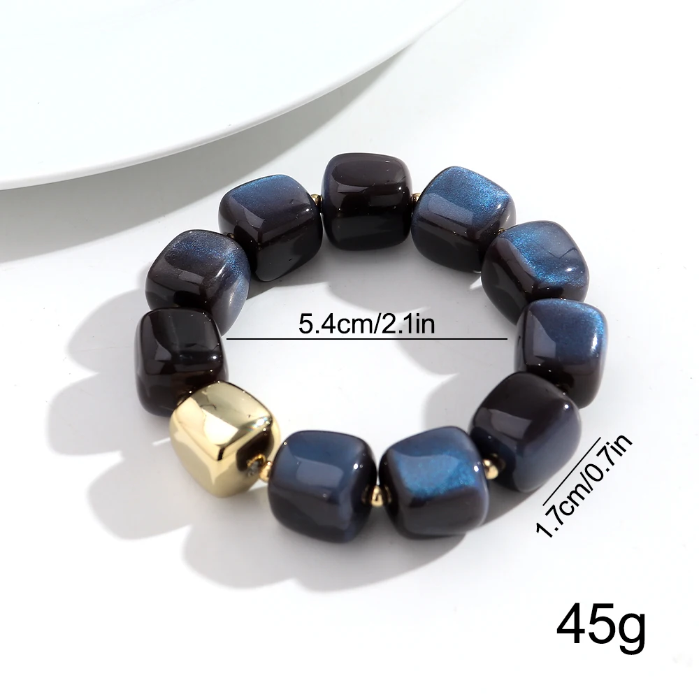 New Acrylic Tigers Eye Square Beads Elastic Bracelets Glitter Geometric Square Beaded Stackable Bangle Bracelet Fashion Jewelry