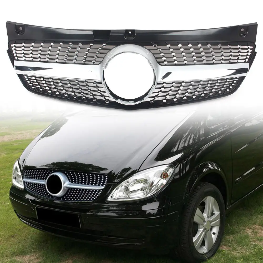 Car Racing Grills Chrome Front Upper Bumper Grille Auto Diamond Intake Hood Mesh Grid For Mercedes-Benz V-Class Viano W639 11-14