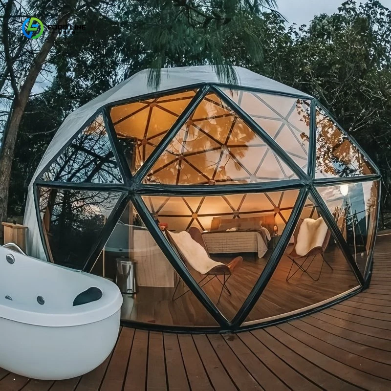 Prefab Luxury Mobile Portable Steel Frame Outdoor Waterproof Glamping Geodesic Dome Tent House with Bedrooms FL Customized