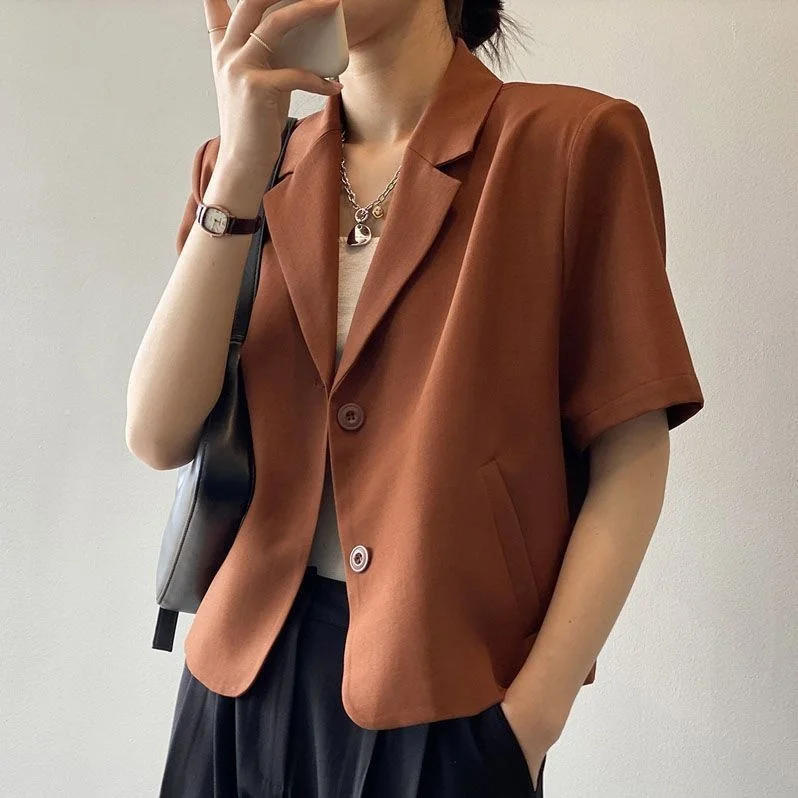 Spring Summer ort Sle Personali Suit Women ort Sve irt New Thin Faionable Small Western Clothes Outerwear