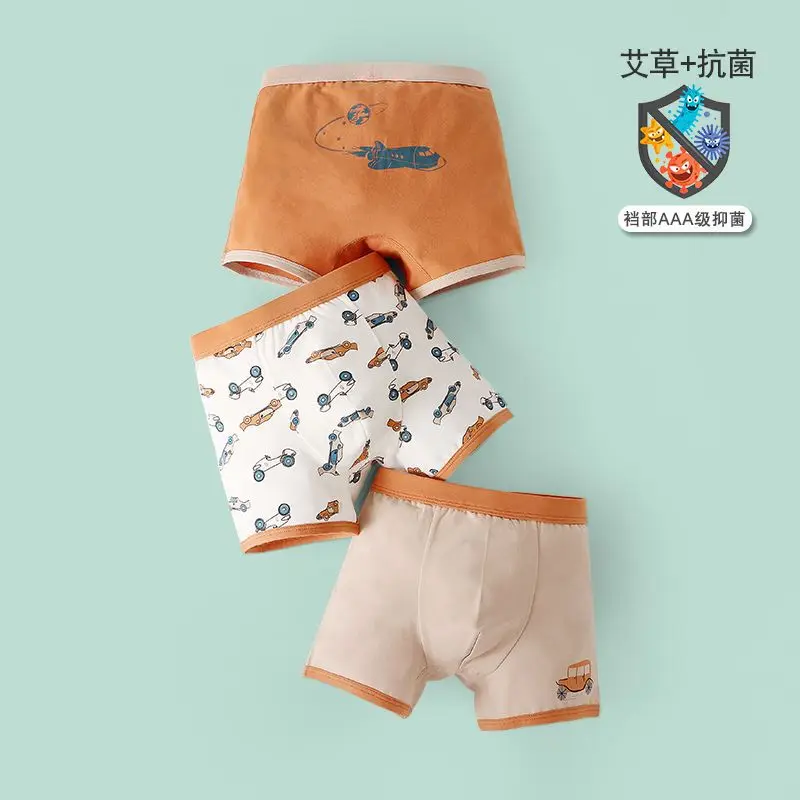 3-10 Years Boys Boxer Briefs Cotton Antibacterial Children's Underwear Breathable Kids Student Panties Pack Set