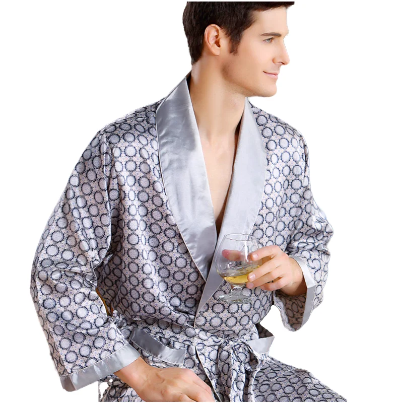 Men Luxury Silk Bathrobe Geometric Robes Big Size 5XL kimono Gown Male Robes V-neck Satin Sleepwear Pijamas Male