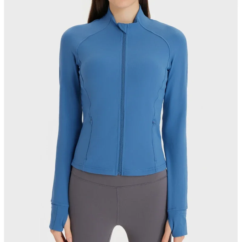 

Autumn Women's Yoga Tops Slim Long Sleeve Full-zip Workout Coat Running Cycling Sports Breathable Thumb Holes Jackets Sportswear