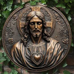 Decorative Jesus Theme Aluminum Round Wreath Sign, Flat 2D Metal Wall Art for Home, Office, Ideal for Christmas Wall Decor
