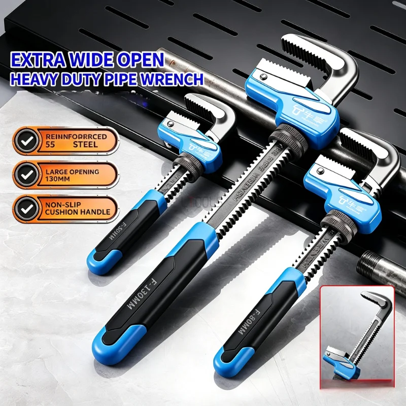 New Adjustable Pipe Wrench Heavy Duty Forged Steel Straight Spanner Universal Plumbing Tool For Plumber Home Repair Hand Tools