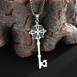 Stainless Steel Irish Witch Knot Celtic Knot Love Cross Key Pendant Necklace Couple Fashion Trend Lucky Amulet Jewelry Gift